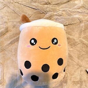 Cute Bubble Tea Plush Toy in Light Tan and White